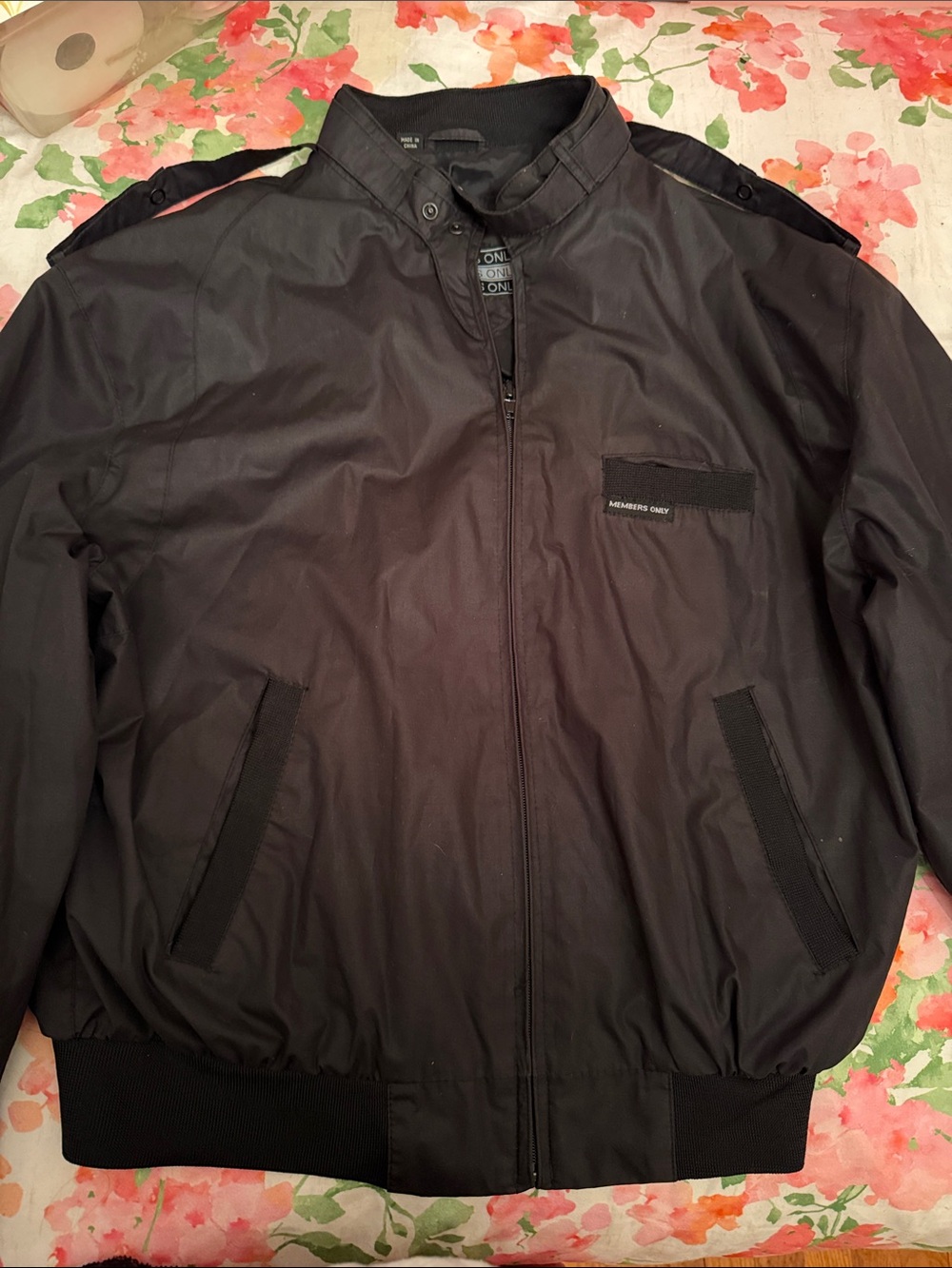 Members Only Black Bomber Jacket with Chest Patch